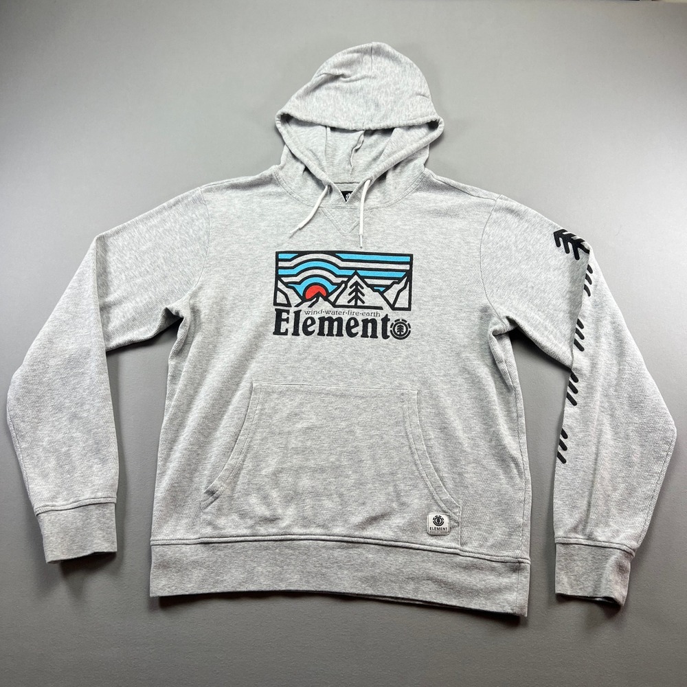 Element Wander Hoodie Mens Medium Heather Gray Landscape Wind Water Fire Earth